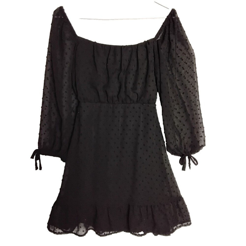 Speechless  Size Small  black Milkmaid Mini Dress Sheer Sleeve Swiss Dot Keyhole